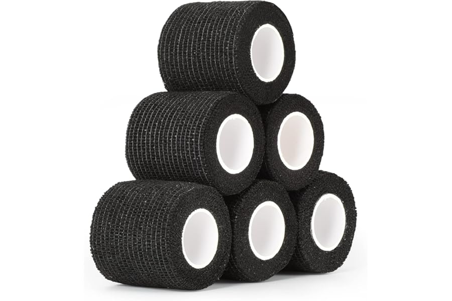 SEADESKY 6 Roll Self Adhesive Bandage Wrap 2 Inch Self Adherent Cohesive Bandages Athletic Sports Tape for Wrist Ankle Elastic Stretch Bandage Pet Vet Wrap for Dog Horse (Black)