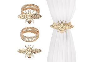 FEIBETY 2 Pcs Curtain Tiebacks Alloy Drapery Holdbac,Modern Gold Bee Simple Style Curtain Tie Backs Strenchy Wire Rope Curtain Straps,No Drilling Curtain Tiebacks for Home Decor Thick or Thin Window Draperies