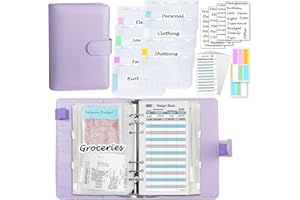 A6 Budget Planner Kit, Money Saving Wallet Binder,Silver 6 Ring Binder,with Cash Envelopes,Budget Refills, Matched Stickers and Label, 7.4x5.71" Harphia, Purple