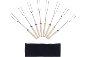 HONGXIN-SHOP Fourchettes pour Barbecue Télescopique en Acier Inoxydable Guimauve Bâtons à Rôtir Hot Dog Fourchette avec Poignées Résistant à la Chaleur pour Kebab Smores Camping Barbecue Party 8 Pièces
