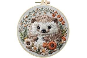 Meecaa Cute Animal Flower Hedgehog Embroidery Kit Starter Set, Hand Embroidery Set,Pattern Printed Cross Stitch Set for Beginner Adults, with Embroidery Hoop and Instructions (Cute)