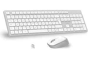 LeadsaiL Ensemble Clavier et Souris sans Fil, Ultra Mince and Silencieux Clavier AZERTY Français Pleine Taille 2.4G avec Récepteur USB pour PC, Ordinateur Portable, Windows, Mac - Blanc Gris