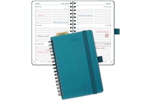 POPRUN A6 Diary 2024 Week To View Pocket Diary 16 x 10.5 cm Spiral Bound Soft Cover, 24 Small Weekly Planner with Work Appointment, 100GSM FSC® Paper - Pacific Green