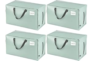 VENO Lot de 4 Grands Sac de Rangement avec Couvercle et Poignées Renforcées, Sac Demenagement, Cartons Déménagement de 102 L Résistant pour Rangement des Vêtements (Vert Clair, Lot de 4)