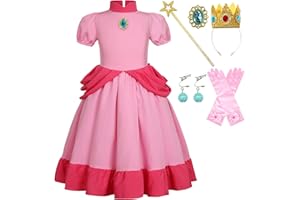 Coseaon Peach Principessa Cosplay Costume Bambina Peach Vestito Ragazza Abito Rosa Peach Costumi con Accessori Principessa Principessa Dress Bambini per Halloween Carnevale