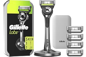Gillette Labs Rasoir Homme Avec Barre Exfoliante, Manche Réutilisable, Avec 5 Cartouches De Recharge GilletteLabs A 5 Meilleures Lames De La Marque, Rasage Du Visage Confortable, Socle Magnétique