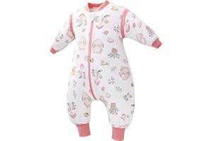 LAT LEE AND TOWN LAT Baby Sleeping Bag with Feet 2.5 TOG Winter Warm Toddler Sleeping Bag with Legs Long Sleeves Removable Baby Sleep Sack 100% Cotton Wearable Blanket for Girls Boys (Rabbit, L (2-4 Years))