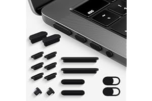 CaseBuy Lot de 14 bouchons anti-poussière pour MacBook Pro 14/16" M4 M3 M2 M1 Pro/Max, connecteurs HDMI, Thunderbolt, SDXC, Magsafe, écouteurs et 2 caches webcam