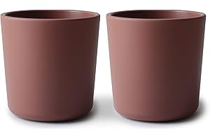 mushie Tazze da Tavola per Bambini | Set di 2 Tazze Riutilizzabili | Lavabili in Lavastoviglie e Utilizzabili nel Microonde | Facili da tenere per i bambini | Prodotte in Danimarca (Woodchuck)