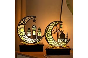 FUFRE 2 Stück Ramadan Deko Laterne, Ramadan Dekoration Crescent Mond-Stern-Lichter Muslim Islam Eid Ramadan Festival Dekorationen Halbmond Nachtlicht Für Partys, Zu Hause Und Als Geschenk (A)