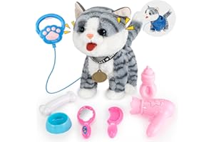 GUKKK Peluche Gatto Gioco Interattivo, Elettronico Pet Giocattolo Per Robot Gatti Per Bambini Che Abbaia, Per Bambini Che Abbaia e Cammina, Regali di festival per Bambinis 2 3 4 Anni (Bianco grigiastro)