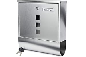 ‎SELLNET Verda Briefkasten XL Edelstahl Wandbriefkasten Postkasten Sichtfenster, Zeitungsfach, Namensschildhalter, abschließbar (SN3631)