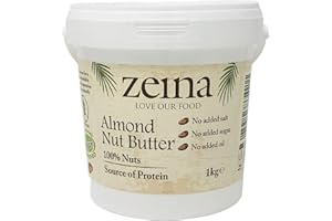 ZEINA LOVE OUR FOOD Zeina Almond Butter (1Kg) - Smooth Roasted Almond Nut Butter - Source of Protein - Vegan/Vegetarian Approved, Gluten Free Snack, Great for Cooking and Baking