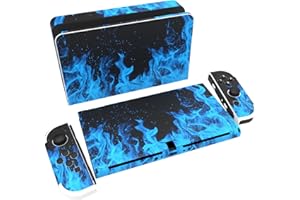 PlayVital Skin Sticker für Nintendo Switch OLED Modell,Aufkleber Sticker Decal Folie Abziehbild Faceplates Klebefolie für Switch OLED Konsole&Joy Con&Dock&Grip(Blaue Flamme)