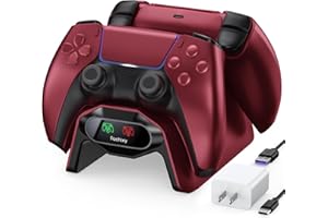 Fachixy Controller Ladestation für PS5, PS5 Ladestation 2 Std Schnelllade mit EU-Netzteil für PlayStation 5 Ladegerät, mit LED Ladestatus Kontrollleuchte, Rot