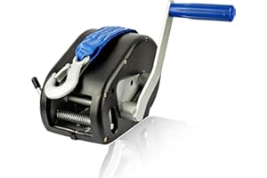 Husar Winch Cabrestante Manual Con Carcasa 1700 lbs | 770 Kg Con Correa De 10 Metros, Fabricado En Acero Inoxidable, Freno de Trinquete, De Simple Efecto, Para Barcos, Remolques, Industria