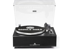 ANGELS HORN Giradischi Vinile Bluetooth | Giradischi Hi-Fi a 2 velocità con altoparlanti integrati | Include preamplificatore Phono & Cartuccia magnetica AT-3600L | Edizione classica nera