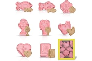JIASHA Formine Biscotti Comunione, 8 Pezzi 3D Tagliabiscotti Cristiano Plastica Stampi Biscotti Croce Pesce Colomba Calice Stampo Biscotti, per Decorazione Battesimo Conferma Comunione (Comunione)