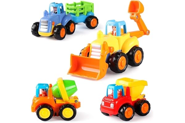 GoStock Jouet pour Bébé en Forme de Voiture - Éducation Précoce - Véhicules de Chantier - Jouet à Friction pour Enfants de 1 à 2 à 3 Ans - Tracteur, Bulldozer, Mixeur de Camion