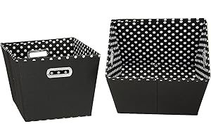 Household Essentials 19KDBLK-1 Medium Tapered Decorative Storage Bins | 2 Pack Set Cubby Baskets | Black and White Mini-Dots