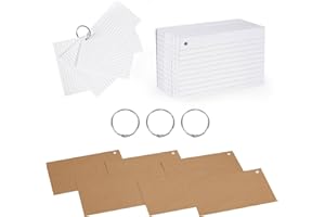 AICOIMY 250Pcs Lined Index Cards with Tabs & 3 Metal Rings - Ruled Revision Record Card Flashcards for Study, Classroom, Office (13x8cm) - Durable Punched Note Cards Organiser