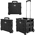 SG Traders Lightweight Folding Trolley Cart - Heavy Duty Grocery Cart – Foldable Design with Wheels and Telescopic Handle, Ideal for Camping, Picnics, Laundry Shopping Cart - Black (L37 x W42 x H99cm)