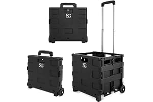 SG Traders Lightweight Folding Trolley Cart – Up to 35 kg Heavy Duty Grocery Shopping Cart – Foldable Design with Wheels and Telescopic Handle, Ideal for Camping, Picnics and Laundry (L33xW38xH86cm)