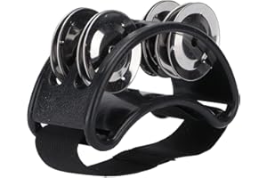 TYENAZA Percussion Grelot Pied, Tambourin à Pieds, Tambourin de pied avec jingles en acier, instrument de musique à percussion, Tambour de pied en métal, pour guitare accessoire de batterie (noir)