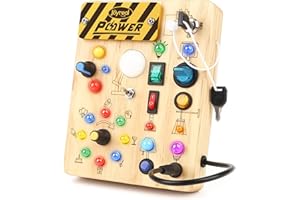 Joyreal Planche Busy Board, Montessori en Bois avec 19 LED, Jeu Montessori Cadeau Bébé 2 3 4 Ans, Voyage Portables Activity Board, Motricité Bébé Jouet éducatif Sensoriel pour Garçons Filles