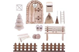 nabeta deco Holz Wichteltür Komplettset Miniatur Weihnachten Puppenhaus Zubehör Weihnachtswichtel Tür Set mit Weihnachtsbaum Feentür Schlitten Zaun unisex