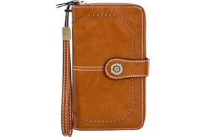 HoaaiGo Carteras de Mujer, Monedero de Mano Grande, Cartera de Piel Cremallera con RFID Bloqueo, PU Cuero Monedero Largo Ranuras para Tarjetas (Marrón)