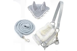 HOBBY HORSE LAND Hobby Horse Zubehörset – Halfter mit Plüschpolsterung GRAU, Führstrick & Fliegenhaube in Grau-Weiß für Hobby Horsing – passend für Steckenpferd Größe A4 & A3