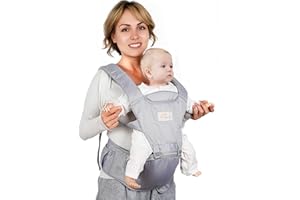 Mumgaroo Babytrage für Neugeborene bis Kleinkinder, 6-in-1 Baby Hüfttrage, verstellbare Kleinkindtrage, Hüfttrage für Babys mit Hüftsitz, für Neugeborene, Säuglinge und Kleinkinder (Grau)