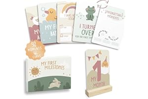 HuBorns - Baby Milestone Cards in English to Remember The Most Special Moments, 46 Beautifully Designed Baby Monthly Milestone Cards, Ideal Baby Card as a Gifts & Keepsakes