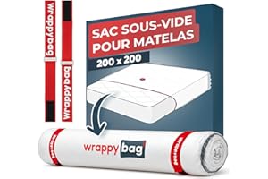 Wrappybag – Sac sous vide Matelas Déménagement 200x200 – Kit Complet Housse protection matelas sous vide Étanche avec Clips & Sangles auto agrippantes – Compatible Toutes Tailles et Aspirateurs