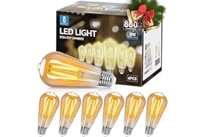 Aigostar ST64 Bombilla Edison Estilo Vintage. Bombilla Led E27 (Casquillo Gordo, 8W (Equivalente A 60W), Bombilla De Filamento Led Blanco Cálido (2200K). Ángulo De Haz 360º. No Regulable. Pack 6 Uds