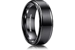 CASSIECA Bague Homme Femme Tungstène 8mm, Alliance Homme Bagues Anneau de Mariage/Fiançailles/d'Amitié/Bague Qualité Oro Argent Noir Bijoux de Mode, Taille 52(16.6)-72(22.9)