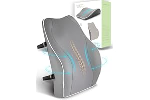 ‎TRAVEL EASE TRAVEL EASE Ergonomiczna Poduszka Lędźwiowa, Podparcie Pleców z Pianki Zapamiętującej Kształt do Fotela Samochodowego Krzesło Biurowe, Oparcie z Antystatyczną Osłoną i Regulowanymi Paskami, Szary