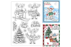 GLOBLELAND Tampons Transparents en Silicone en Forme de Renne de Noël pour la Fabrication de Cartes Sapin de Noël Sceau Transparent en Silicone Cloche de Flocon de Neige Décoratifs