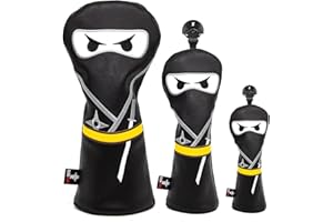 ALIENNANA Golf Club Headcover 3 Wood Headcover Ninja Design Magnetic Closure Elegant Embroidery Premium Leather Driver Fairway Wood Hybrid Blade Mallet Putter Cover Wood Head Cover