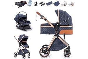 Zkiprm Poussette 3-en-1, Système de Voyage Bébé avec Siège Auto et Base Isofix, Poussette Pliable, Poignée Réglable en Hauteur Housse de Pluie | Moustiquaire | Housse de pluie | Porte-gobelet | 0-3