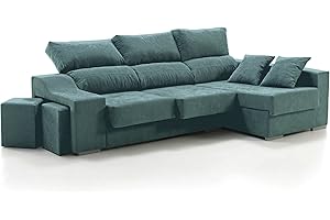 Tanuk Sofá Chaise Longue 4 Plazas Turquesa Sultan Derecha 260x150 Asientos Extensibles Arcón y 2 Puffs Desenfundable Sistema de Limpieza ACUALINE