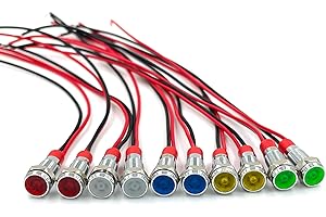 Lewttyer 6 mm Indicator Light Set 12 V Waterproof Signal Light Car Signal Lamp Resistance Indicator Lamp Motorcycle 2 Pieces Each for Red/Green/Yellow/White/Blue