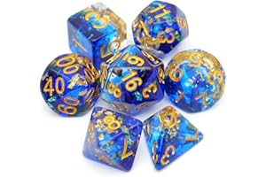 Haxtec DND Dice for Dungeons and Dragons Roleplaying Games (Blue Clear Gold Foil)