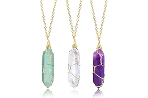 ASH'S CHOICE Collier en Cristal Or, 3 Pièces Quartz Rose Collier Améthyste Cristaux Pierres de Guérison Collier Hexagonal Pierre Précieuse Pendentif Cristaux de Guérison Collier Femmes