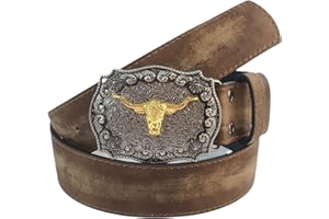ARROMI Cowboy Belt with Buckle - Men's Leather Belt for Jeans - Dark Brown