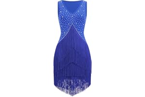 EFOGEP Damen Salsa Latin Dance Kleid Vintage 1920s Ärmellos Strass Lagen Fransenkleider Gatsby Cocktail Ballroom Tangos ChaCha Rumba Flapper Cami Kleid