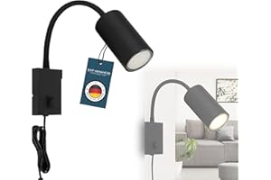 bmf-versand® Lampada da parete per interni per cameretta dei bambini, con spina e cavo, camera da letto, presa di corrente, lampada da lettura, montaggio a parete, colore nero, GU10