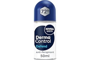 NIVEA MEN Derma Control Defend Roll On (50ml), Anti-Perspirant Roll On for Defence Against Odour and Staining, 72H Protection Deodorant for Sensitive Skin