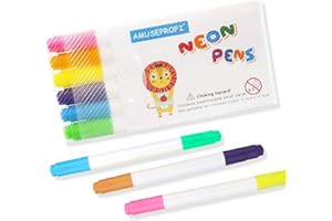 AMUSEPROFI Twin Tipped Neon Markers, Replacement Markers for LED Board, Light-Up Tracing Pad, Drawing Board, Glass Markers, Set of 6